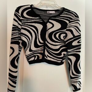 Cropped retro print cardigan